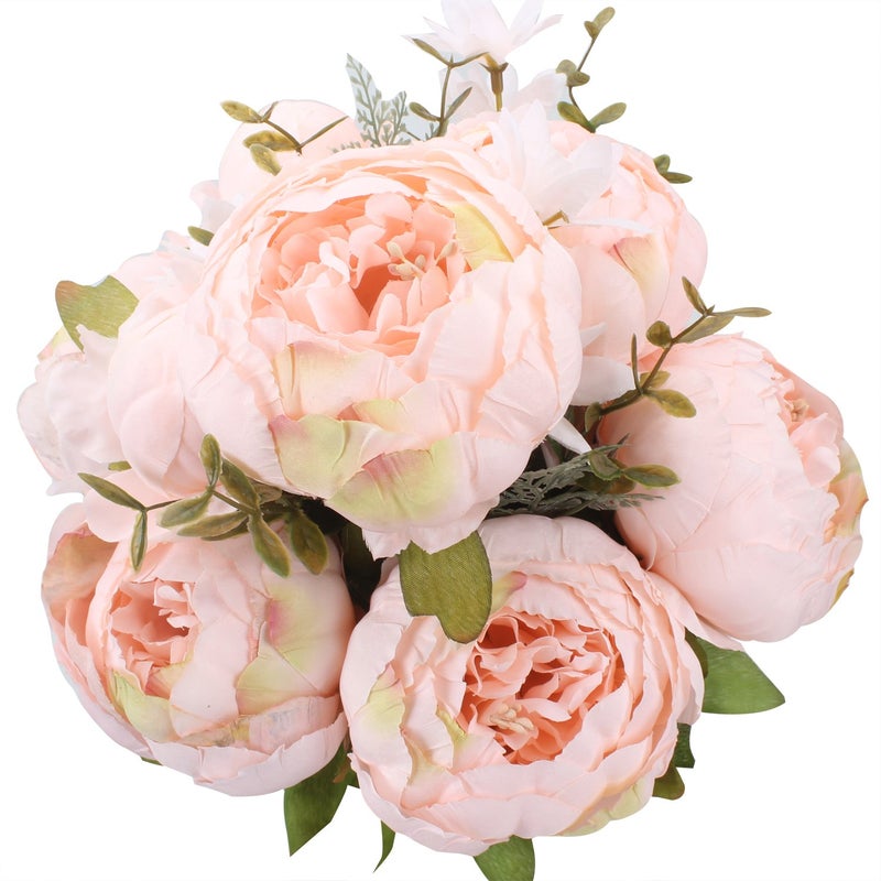 Duovlo Springs Flowers Artificial Silk Peony Bouquets Wedding Home Decoration,Pack of 1 (Spring Pure Pink) - Image 1
